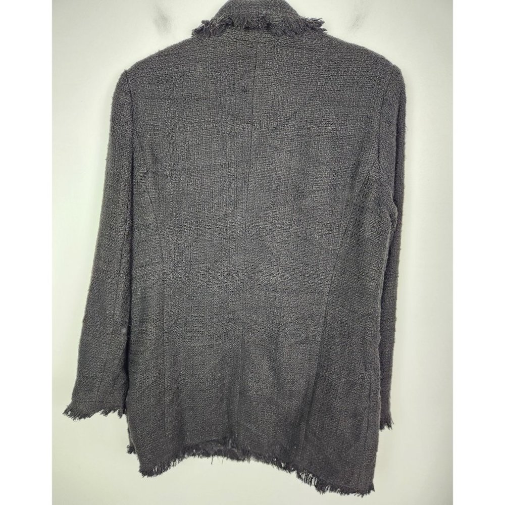 Rachel Zoe Women's Sz. L Black Fringe Tweed Long Line Jacket - Picture 6 of 6